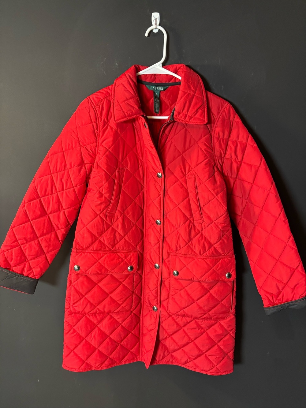 Lauren Ralph Lauren Bright Red Diamond Quilted Puffer Coat-Medium